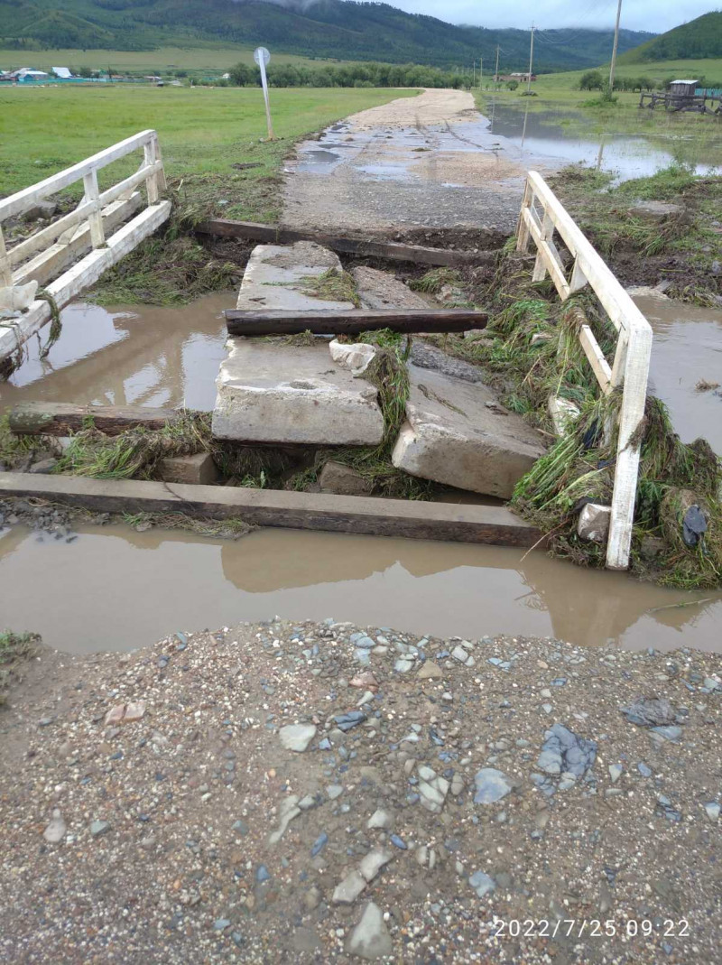 Повреждённый мост в селе Алханай. Фото пресс-службы районной администрации
