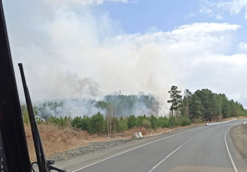 Сильный лесной пожар разгорелся около посёлка Дарасун в Забайкалье