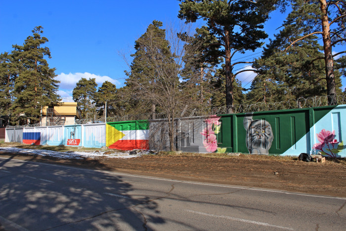 Длинный забор вокруг телебашни украсили граффити в Чите